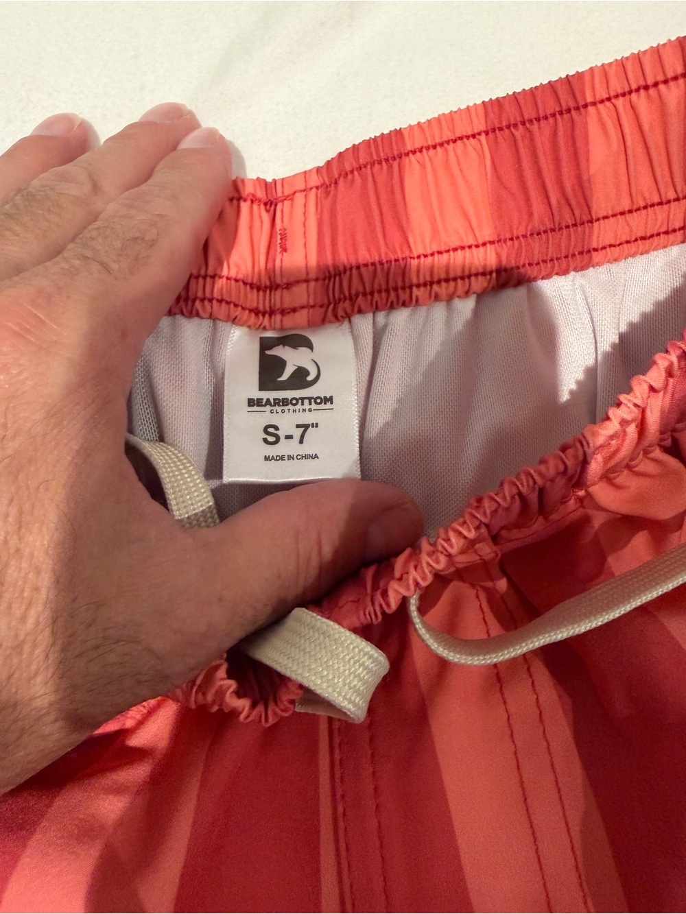 Men's Coral Red Striped Swim Trunks - Unbranded - Picture 2 of 3